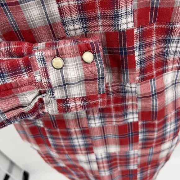 Lucky Brand Mens Snap Up Red Plaid Cotton Western Shirt L Large - Picture 6 of 7